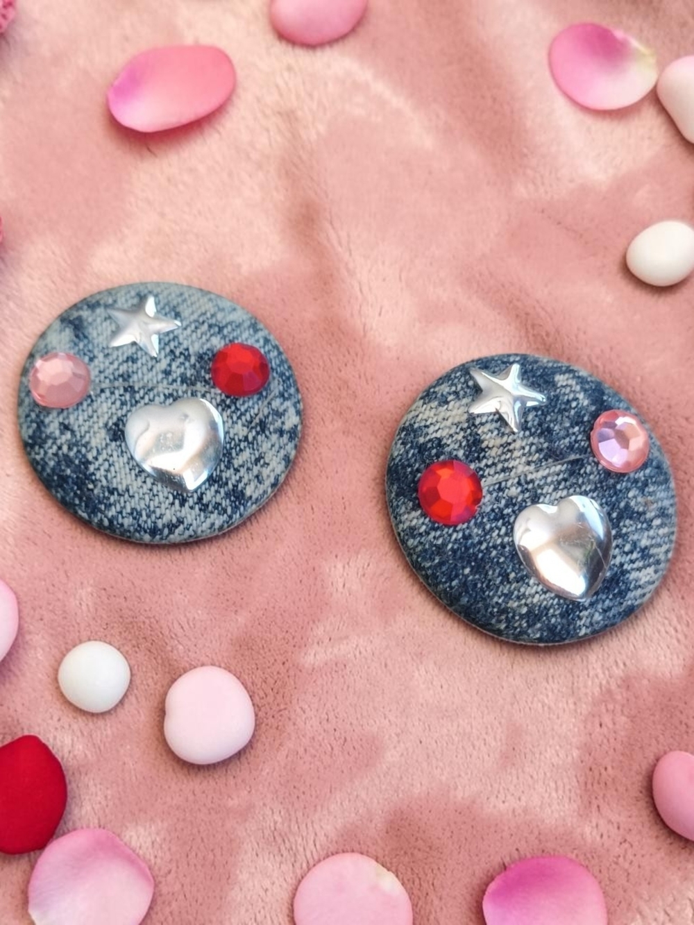 Denim Heart & Star Embellished Earrings